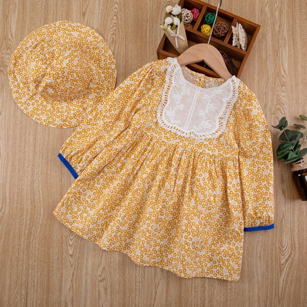 

Toddler Girls Ditsy Floral Babydoll Dress With Hat, Yellow
