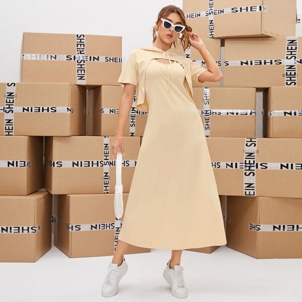 

Drawstring Super Crop Hoodie& Dress, Apricot