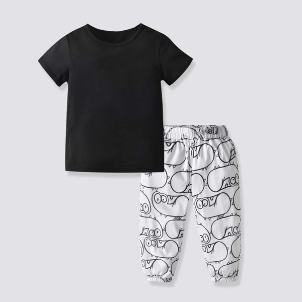 

для мальчиков Пижама с мультипликационным узором, Черный и белый