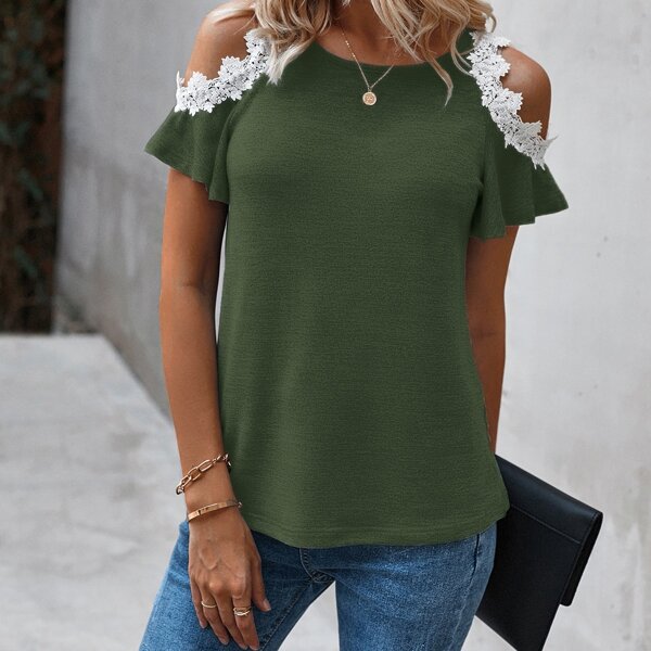 

Appliques Cold Shoulder Tee, Army green
