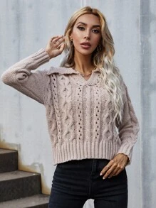 Jersey unicolor con cuello tejido abierto - Albaricoque - Ver 1