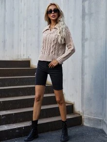 Jersey unicolor con cuello tejido abierto - Albaricoque - Ver 3