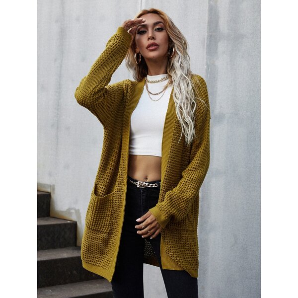 

Solid Drop Shoulder Dual Pocket Cardigan, Olive green