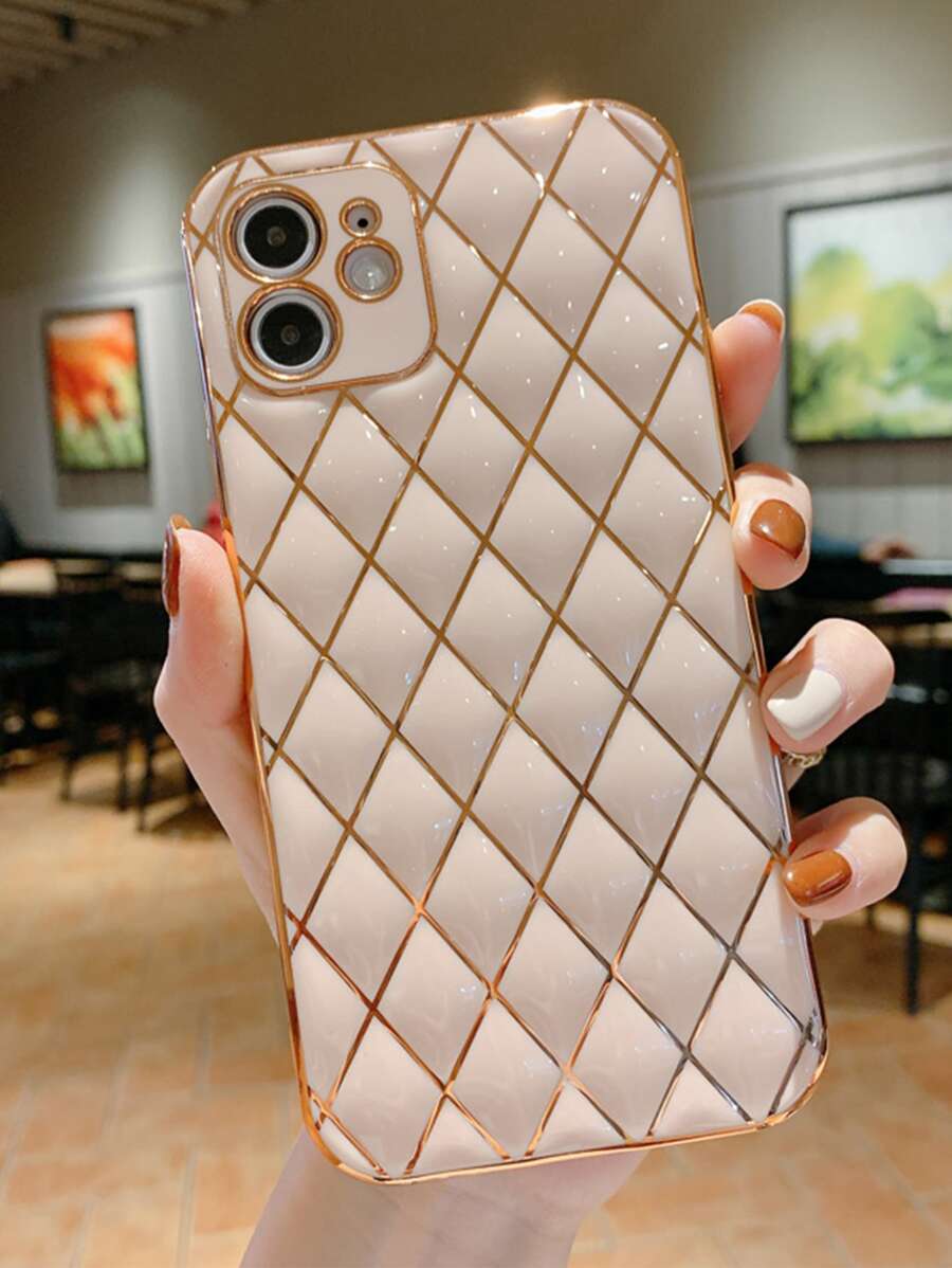 Grid Contrast Frame Phone Case - Pink - View 1