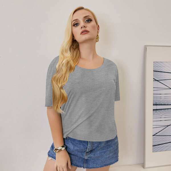 

Plus Twist Backless Scoop Neck Tee, Grey