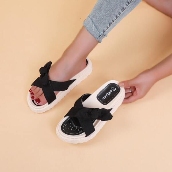 

Bow Decor Slide Sandals, Black