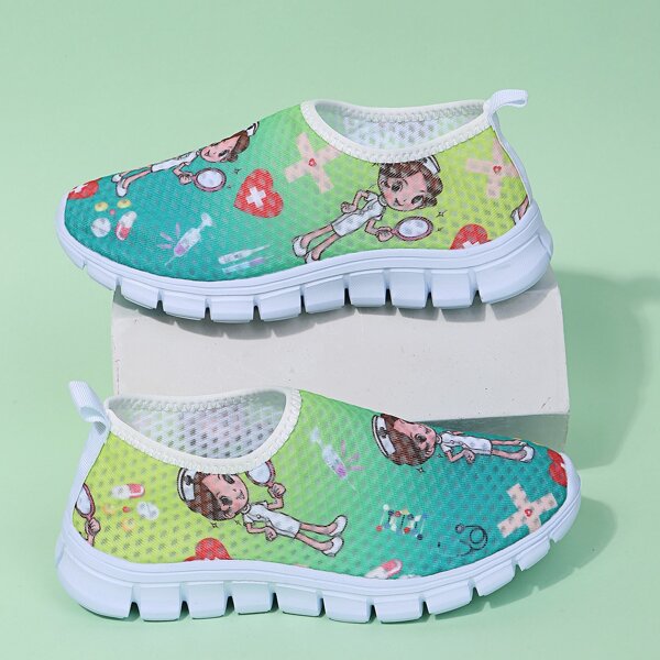 

Cartoon Graphic Slip On Running Shoes, Green