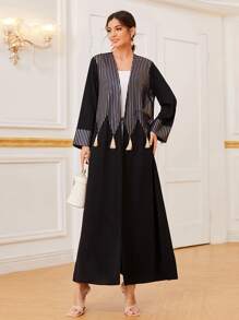Al Najma Tassel Trim Open Front Abaya - Black - View 2