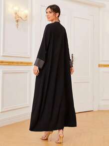 Al Najma Tassel Trim Open Front Abaya - Black - View 3