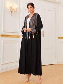 Al Najma Tassel Trim Open Front Abaya - Black - View 4