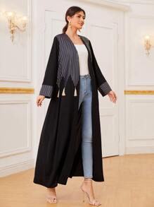 Al Najma Tassel Trim Open Front Abaya - Black - View 1