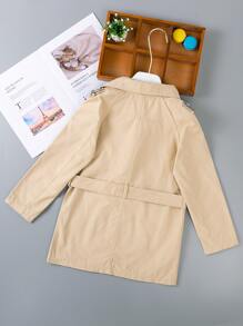 女孩佩斯利雙排釦腰帶風衣外套