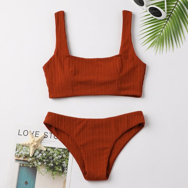 

Square Neck Bikini Swimsuit, Rust brown
