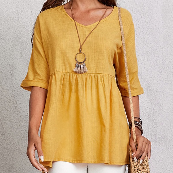 

Batwing Sleeve Solid Peplum Blouse, Mustard yellow