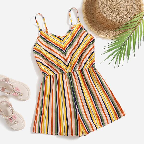 

Girls Striped Cami Romper, Yellow
