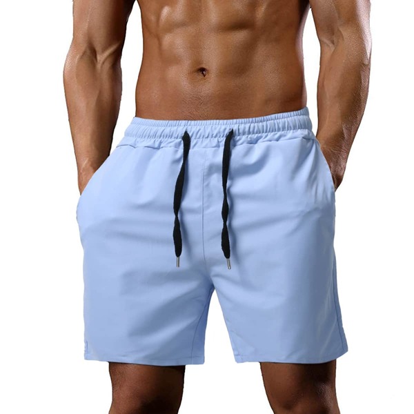 

Men Solid Drawstring Waist Shorts, Baby blue