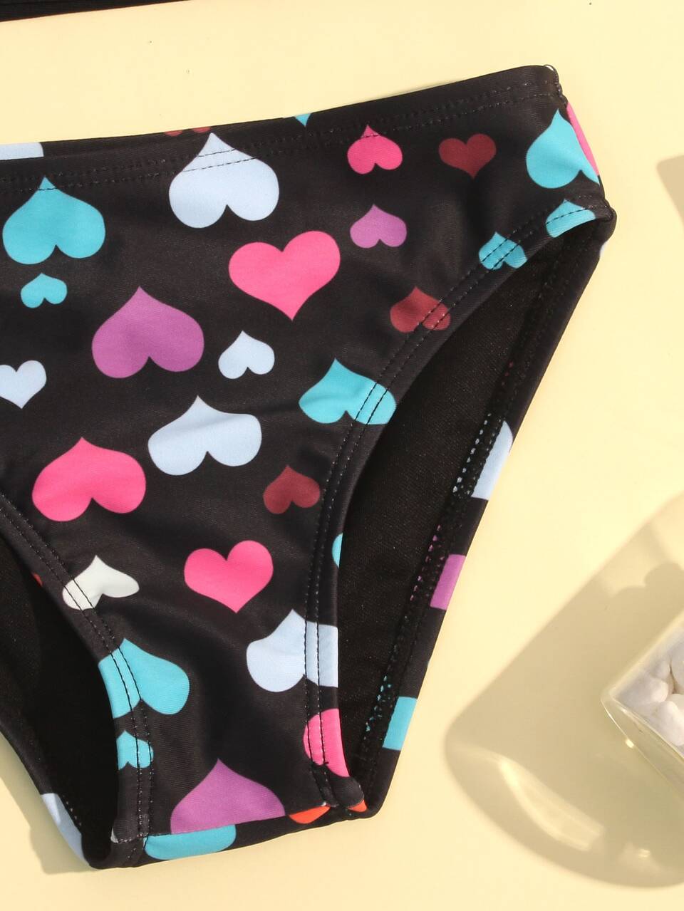 Young Girl Heart Print One Shoulder Bikini Set Summer Beach