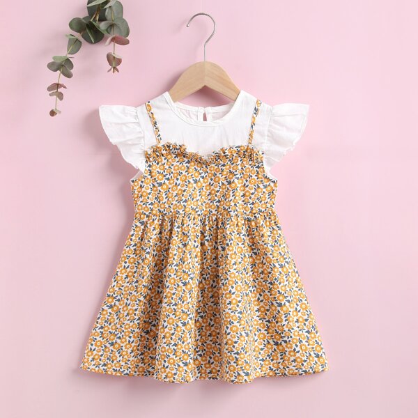 

Toddler Girls Ditsy Floral Print Ruffle 2 In 1 Dress, Multicolor