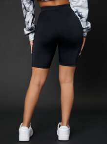SHEIN SXY Letter Graphic Cycling Shorts - Black - View 2