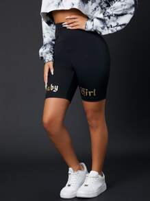 SHEIN SXY Letter Graphic Cycling Shorts - Black - View 5