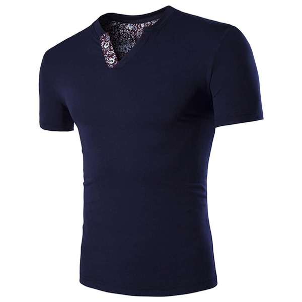 

Men Floral Print Notch Collar Tee, Navy blue