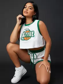 SHEIN SXY Contrast Binding Tank Top & Track Shorts Set - Multicolor - View 3