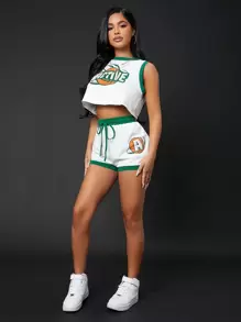 SHEIN SXY Contrast Binding Tank Top & Track Shorts Set - Multicolor - View 5