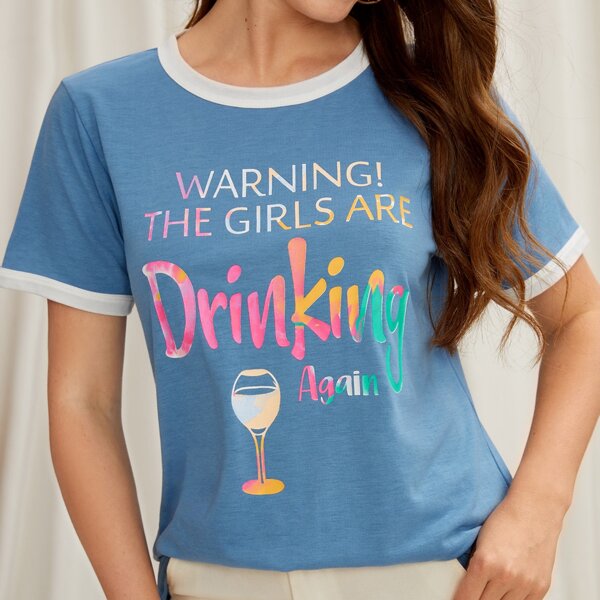 

Slogan Graphic Ringer Tee, Dusty blue