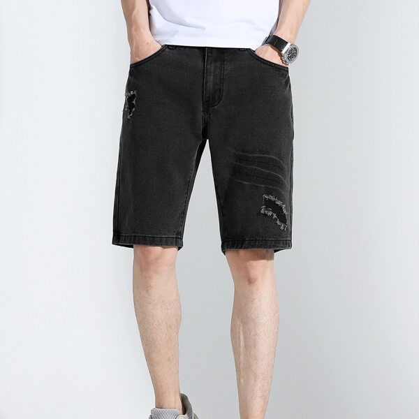 

Men Ripped Bermuda Denim Shorts, Black