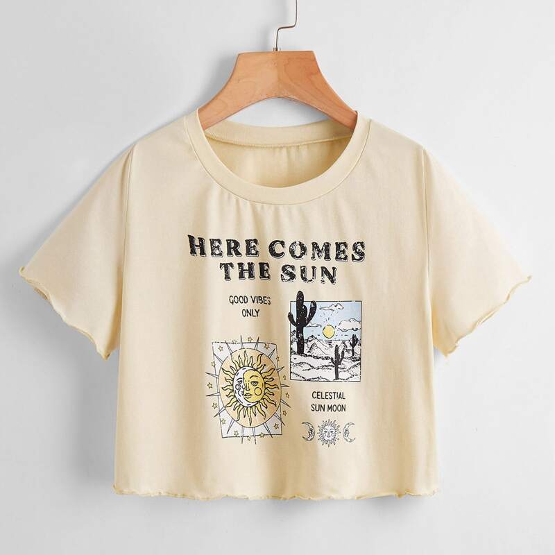 

Letter Sun & Moon Cactus Graphic Crop Tee, Beige