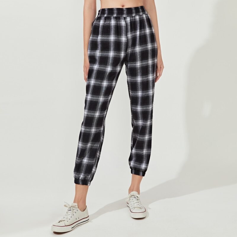 

Plaid High Waist Joggers, Multicolor