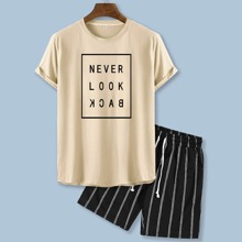 Guys Slogan Graphic Tee & Striped Track Shorts