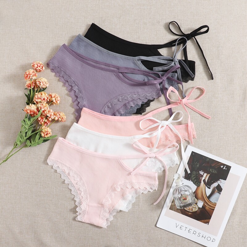 

6pack Plus Rib Lace Trim Panty Set, Multicolor