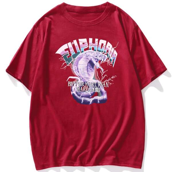 

Men Snake And Slogan Graphic Tee, Burgundy