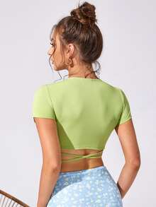 抽繩抽褶繫帶T恤 - 薄荷綠 - 查看 2