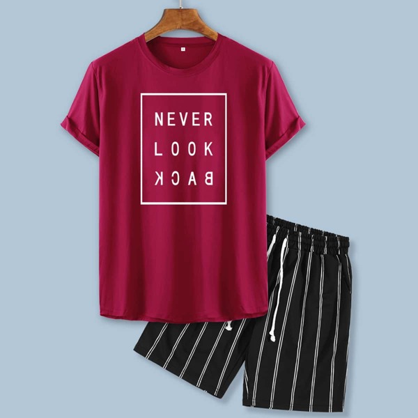 

Men Letter Graphic Tee & Striped Track Shorts, Multicolor