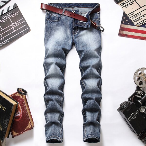 

Men Raw Wash Pocket Skinny Jeans Without Belt, Medium wash