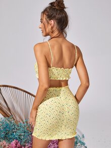 Ditsy Floral Frill Trim Cami Top - Yellow - View 2