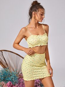 Ditsy Floral Frill Trim Cami Top - Yellow - View 4
