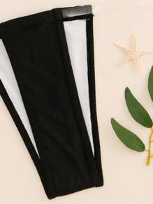 Clear Strap Halter Top & Thong Bikini Set, For Summer Beach Vacation - Black - View 4