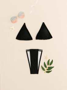 Clear Strap Halter Top & Thong Bikini Set, For Summer Beach Vacation - Black - View 6