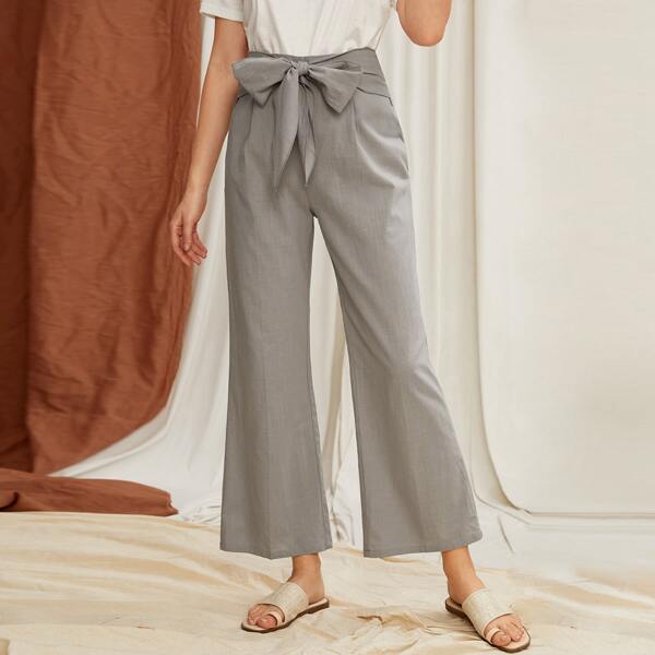 

Tie Front Flare Leg Pants, Grey