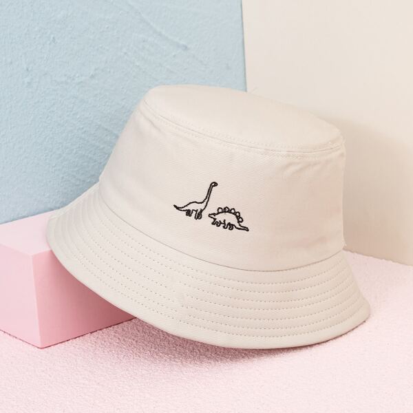 

Cartoon Dinosaur Embroidered Bucket Hat, Beige