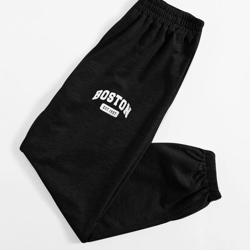 

Letter Elastic Waist Sweatpants, Black
