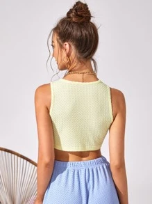 SHEIN Allurite Twist Cut Out Crop Tank Top - Yellow - View 2