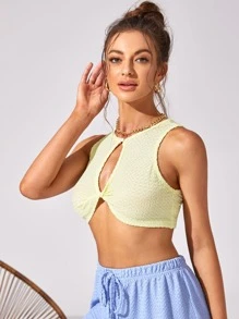 SHEIN Allurite Twist Cut Out Crop Tank Top - Yellow - View 5