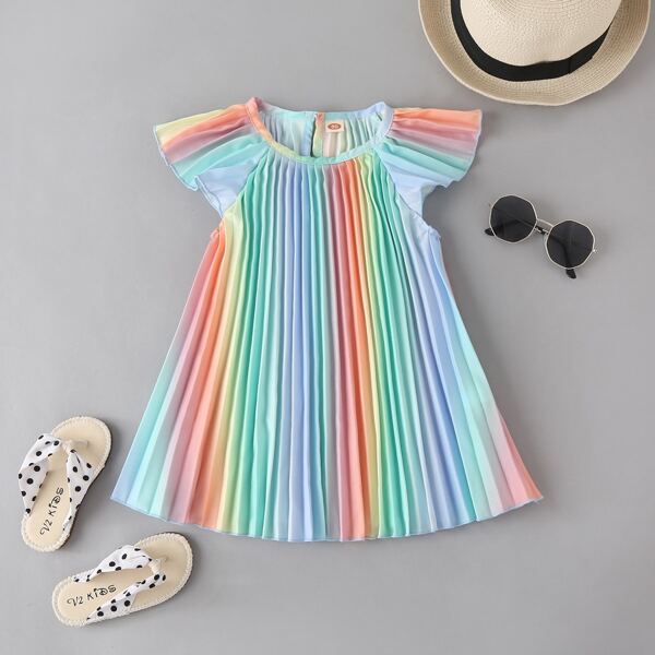

Baby Girl Butterfly Sleeve Ombre Pleated Dress, Multicolor