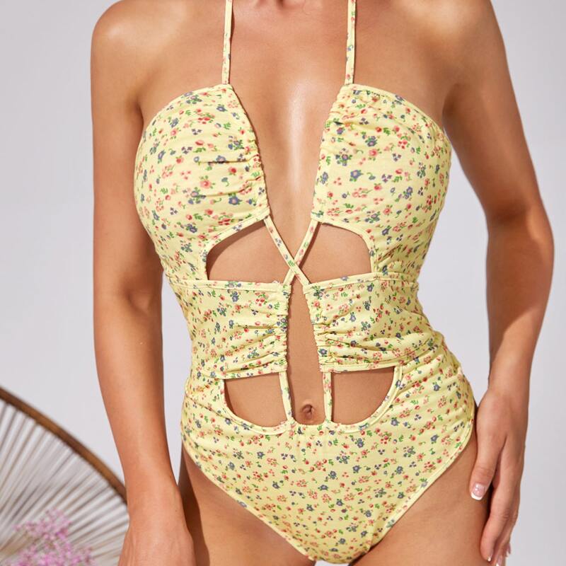 

Ditsy Floral Cut Out Bodysuit, Yellow