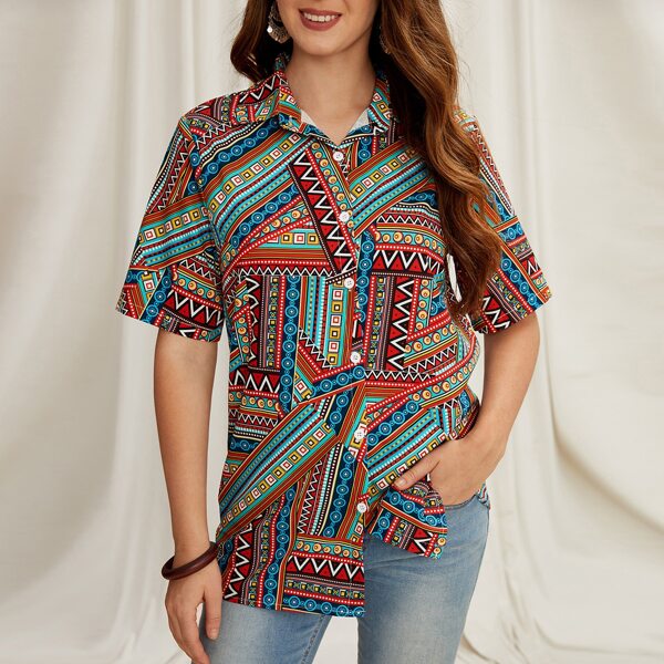 

Блуза с геометрическим принтом, Многоцветный