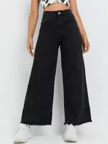 High Waist Wide Leg Jeans - Black - View 1